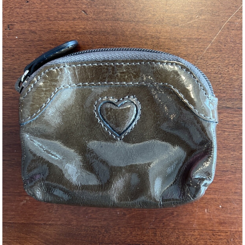 Brighton‎ Brown Patent Leather Heart Coin Purse Small Zip Wallet